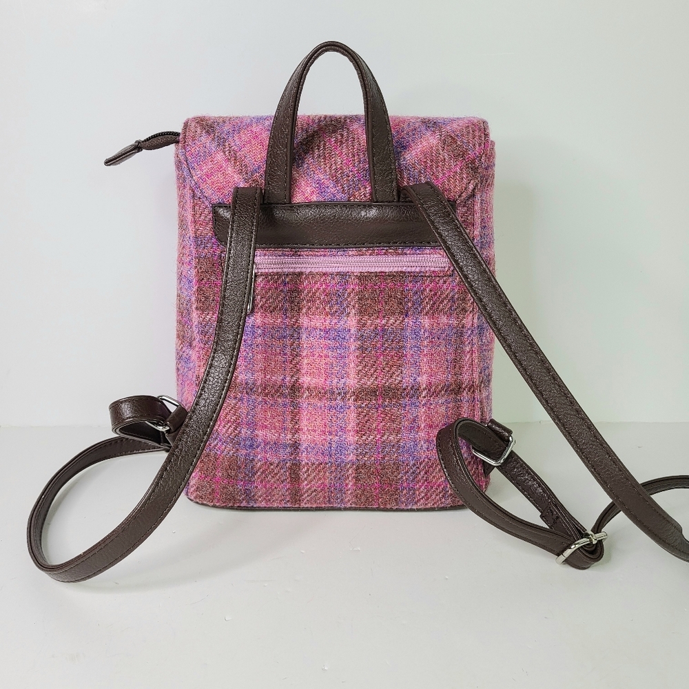 NWOT Glen Appin of Scotland Harris Tweed Tummel Pink Plaid New Wool Backpack - Picture 2 of 10